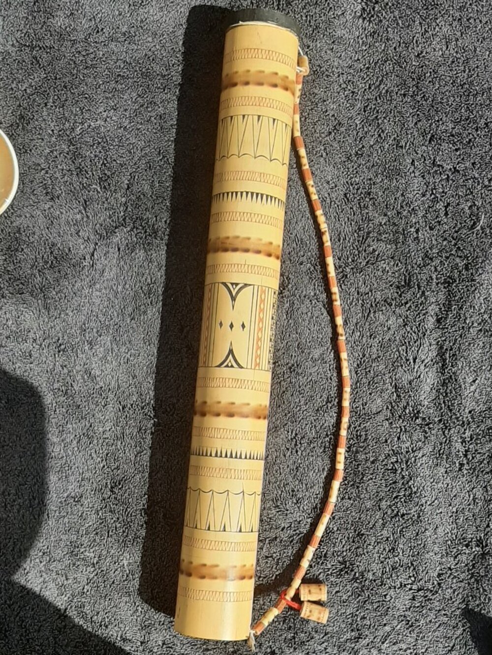 Hand Decorated Bamboo Document Cylinder Made in Indonesia 2" D x 16.5" L